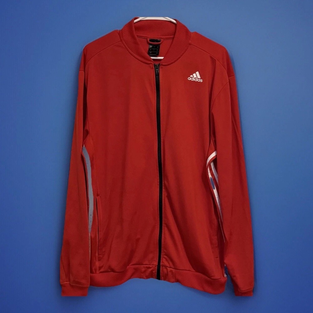 Adidas ClimaLite Mens Large Track Jacket Red White Full Zip L Unisex‎